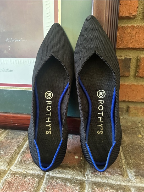Rothy's Shoes - Rothy's Black Pointed Knit Flats with Blue Trim